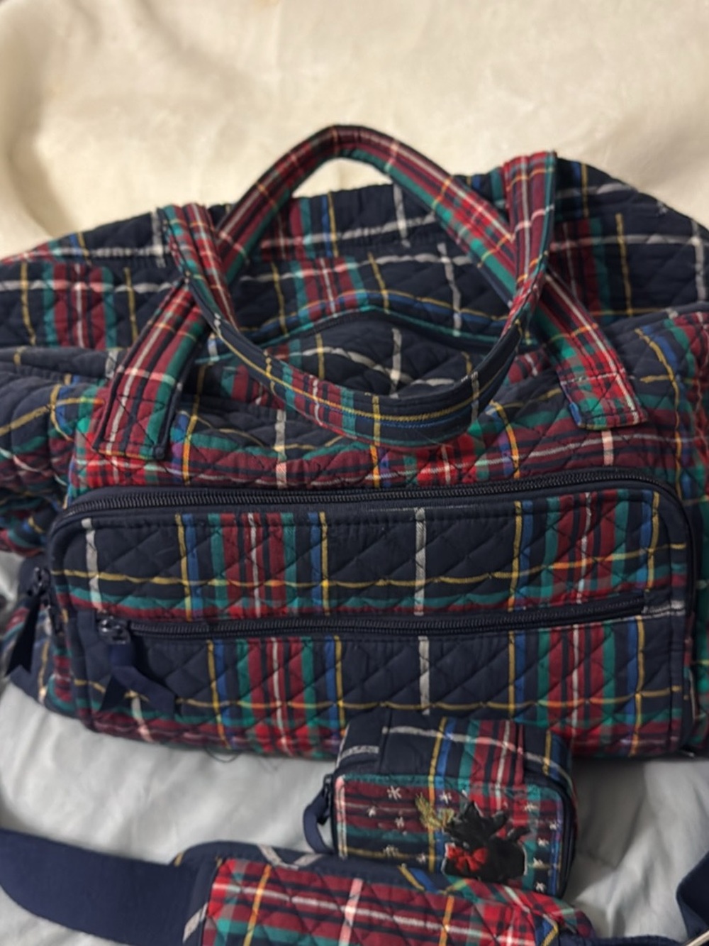 Vera Bradley Tartan Plaid Travel Bag - Navy/Red and pill case